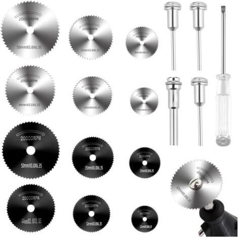Ensemble de 17 disques de coupe pour accessoires Dremel, mini-forets rotatifs multifonctionnels en acier rapide pour Dremel, pour la découpe du métal, du bois, du plastique et du métal (1/4)