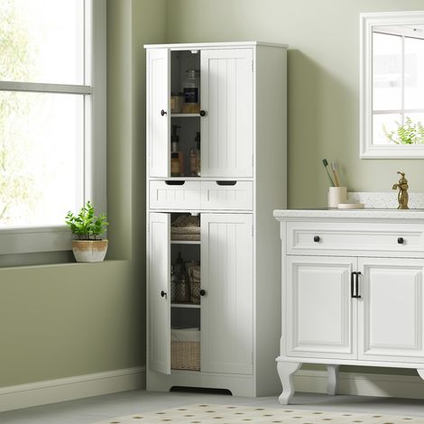 Meuble colonne tiroir placard 60x30x160 cm blanc