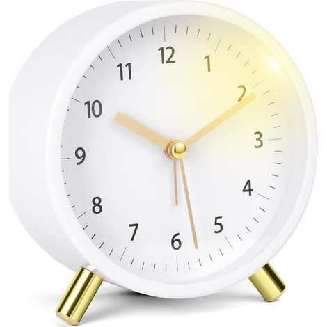 Reveil Analogique Silencieux, Réveil Analogique Classique avec Veilleuse, Réveil Matin Silencieux sans Tic-Tac, Snooze Réveil Chevet Simple Décorative pour Chambre Chevet-Blanc (1/5)