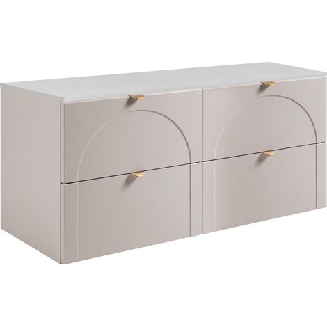 Meuble sous vasque suspendu AURA cachemire mat avec plan blanc 120 cm K (1/5)