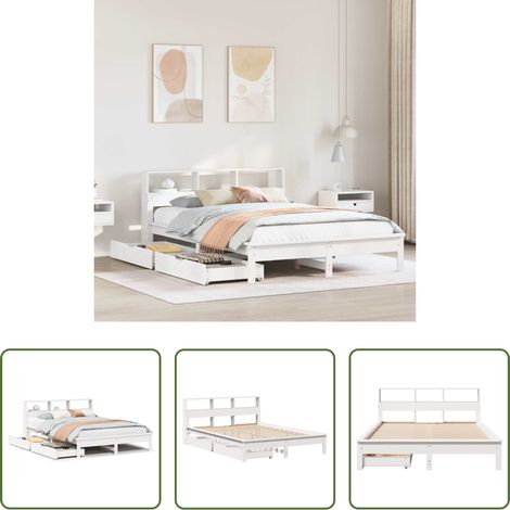 vidaXL Bois de pin - Lit bibliothèque sans matelas blanc 140x190 cm bois pin massif (1/5)