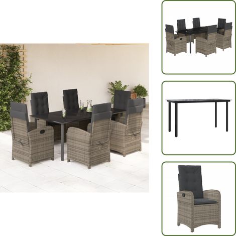 The Living Store Ensemble à manger de jardin et coussins 7 pcs gris rotin - Chaise de jardin (1/5)