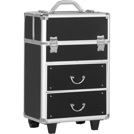 Chariot Valigetta Porta Trucchi Professionnelle, Blocage avec 2 Clés et Roues, Noir 36x23x52cm (1/5)
