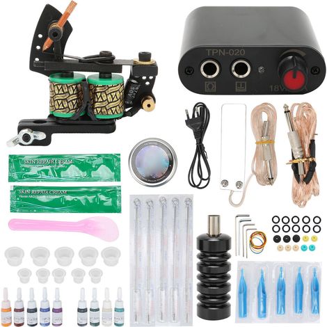 Kit Tatouage Professionnel Débutant avec Machine Bobine, 10 Encres et Alimentation 90‑265V EU (1/5)