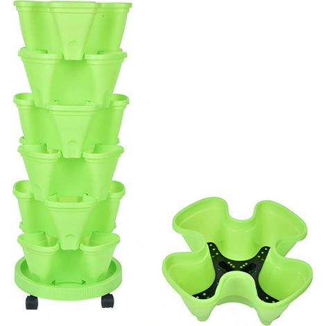 Set of 6 3D Strawberry Pots in 3 Pieces - Stackable Multi-Layer Plastic Planters for Strawberries, Aromatic Herbs and Bedding Plants - Vertical Cultivation for Indoors, Outdoors, Garden, Balcony - Ter (1/5)