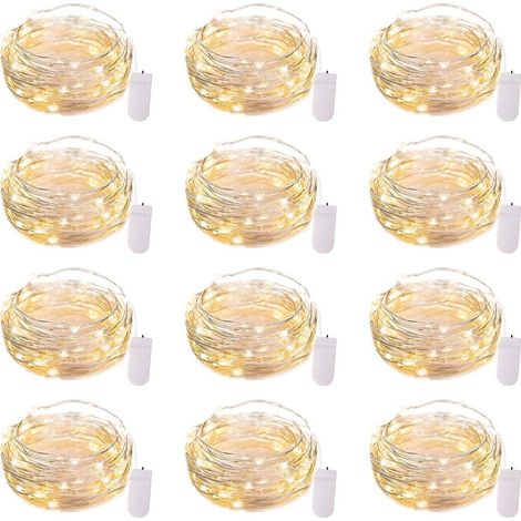 Guirlande lumineuse féérique à piles (lot de 12 LED) - 2 mètres de fil argenté étanche, motif lucioles, étoiles et lune, idéale pour la décoration et les loisirs créatifs. (1/5)
