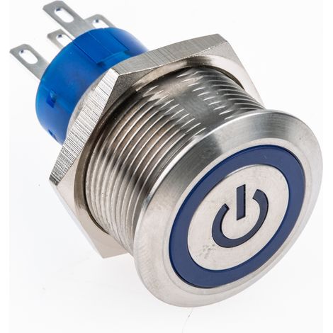 Bouton-poussoir lumineux, LED Bleu, Unipolaire à deux directions (1RT), 3 A, 5 A, Montage panneau ( Prix pour 1 )