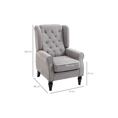 Fauteuil relax gris en polyester avec dossier capitonné et pieds en bois pour salon chambre et coin lecture (1/5)