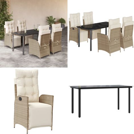 5-tlg. Garten-Essgruppe mit Kissen Beige Poly Rattan - Gartenstuhl - Gartentisch (1/5)