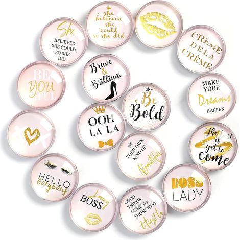 Lot de 16 aimants pour réfrigérateur avec inscriptions roses en anglais - Verre de cristal - Pour maison, armoires de bureau, tableaux, photos - Superbes aimants décoratifs (1/5)