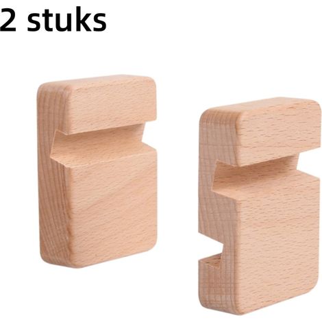 Ensemble de 2 pièces - Support de téléphone - Support de bureau - Bois - Pack combiné avec un ou deux emplacements - Mini portable - Couleur bois (1/5)