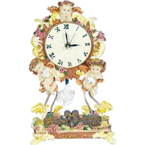 Orologio a pendolo autoportante decorato con angeli e rose