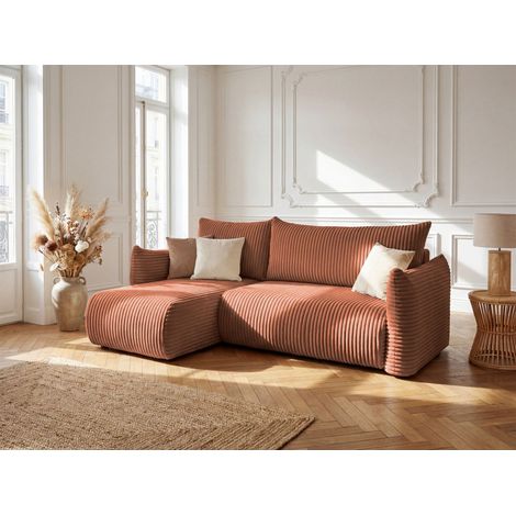 Ecksofa Schlafsofa MAILAND XS in Stoff Rostbraun Ottomane Links