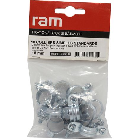 Sachet de 10 colliers simple métallique pour tube Ø18 - Ram (1/2)