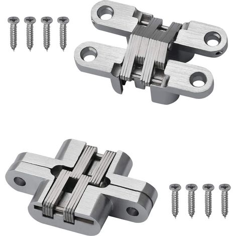 Set di 2 cerniere invisibili, 4,5 cm, cerniere a croce invisibili per porte a soffietto a 180°, cerniere in lega di zinco, cerniere invisibili nascoste per mobili, credenze, scatole di legno con viti