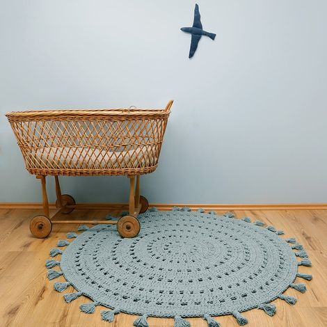 Tapis Rond pour Chambre d'Enfant en Coton Crocheté Main - Vert Pâle Lavable - PANGIVO (1/5)