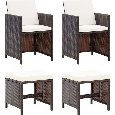 4-tlg. Gartenstuhl und Hocker Set Poly Rattan Braun