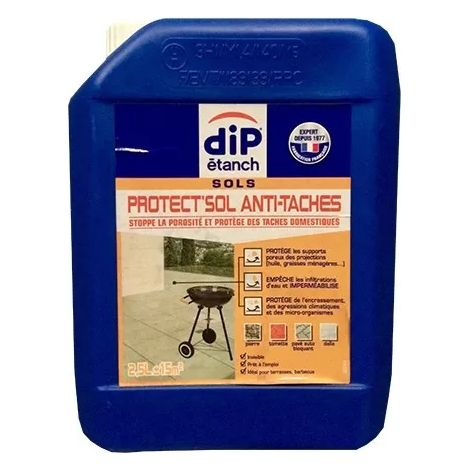 Imperméabilisant Protect'Sol Anti-Tâches 2,5 L – Protection contre l'eau et les graisses – Pour carrelages et dallages poreux – Application extérieure – Dip Etanch