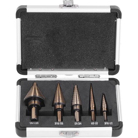 5Pcs Inch Step Drill Bit Set High Speed Steel Sturdy Durable Faster Smoother Titanium Step Drill Bits