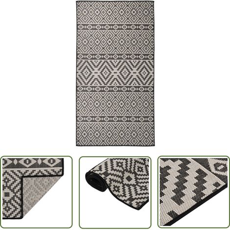FIMEI Tapis à tissage plat d'extérieur 80x150 cm Rayures noires (1/5)