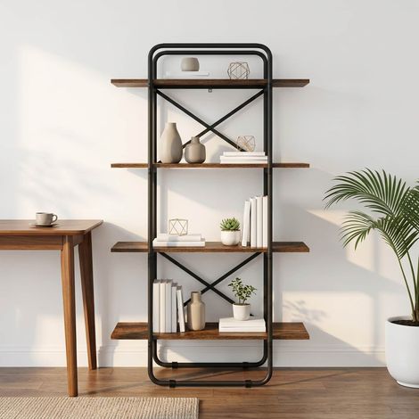 vidaXL Étagère 4 niveaux 80 x 35 x 140 cm PB Chêne fumé (1/5)