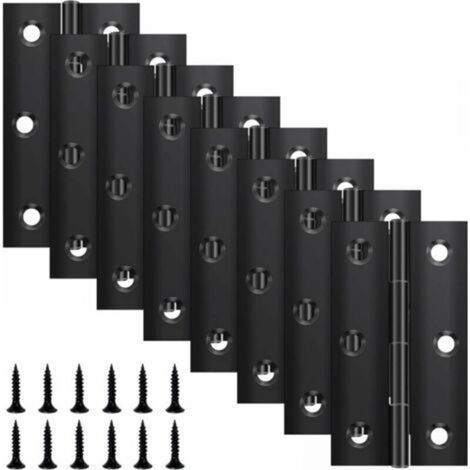 8 Pack Folding Hinges 67mm × 37mm, Black Stainless Steel Hinge, Piano Hinge, Small Hinge, Door Hinge for Doors, Windows, Cabinets with 48 Screws (1/4)
