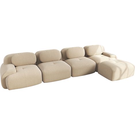 Sofá rinconero modular de 4 plazas en pana beige, sin montaje, con chaise longue (1/5)