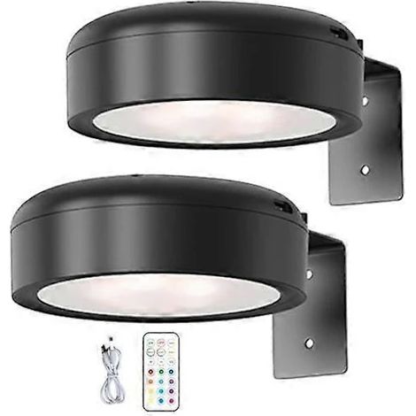 Kabellose, wandmontierte Zeichenlampe mit Fernbedienung, einstellbarer Helligkeit, wiederaufladbar, 13-farbige RGB-Zeichenlampe, einstellbare Helligkeit - Schwarz (2er-Pack)