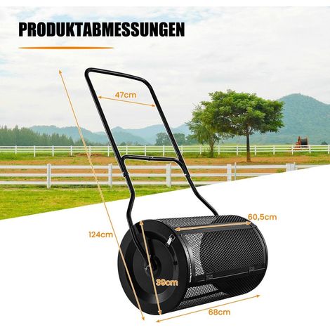 Esparcidor de abono de 80 l con mango en u y cesta de malla esparcidor de turba esparcidor de fertilizante compostador negro (1/5)