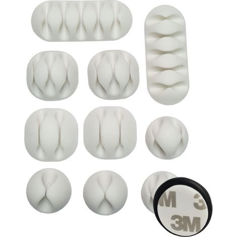 Lot de 10 supports de câbles autocollants blancs 3 m - Gestion des câbles pour le bureau - Câble de charge USB - Serre-câbles - Câble audio (1/3)