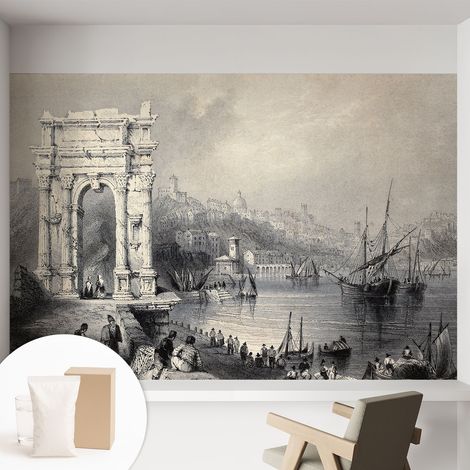 Papier peint intissé mural avec colle pour salon et chambre Décoration murale rapide - Colle incluse gratuite Paysage marin 152x104 cm (1/5)