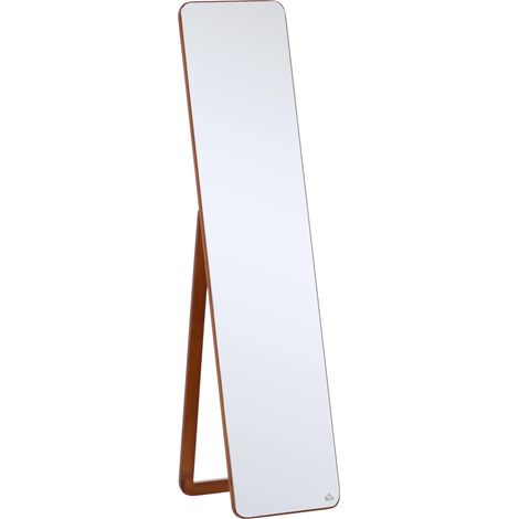 HOMCOM Grand miroir pleine longueur rectangulaire, 37 x 160 cm - miroir sur pied ou mural - pour chambre à coucher, salon et dressing, noyer clair