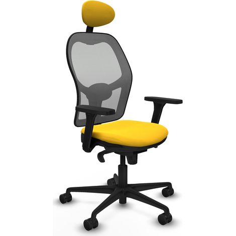 Jorquera sincro malla gris similpiel amarillo brazos 3D base nailon cabecero fijo ruedas 65mm nailon (1/5)