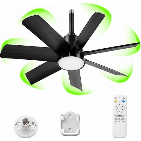 Ventilateur de plafond moderne pour salon avec éclairage, télécommande, variateur, 6 vitesses, minuterie, noir, culot E27. (1/5)