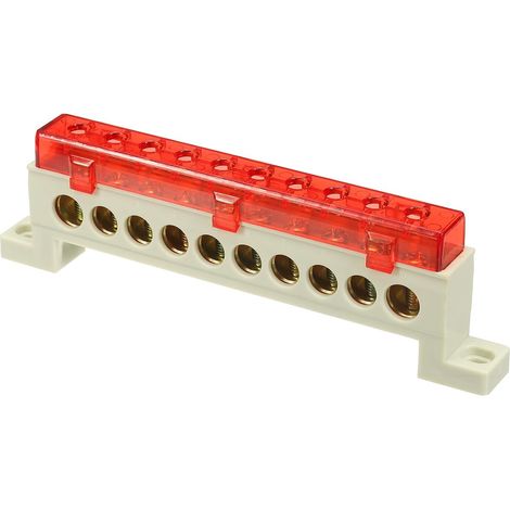 Barre De Terre À Bornes, 10 Positions Barre Omnibus À Bornes En Laiton, Bloc De Terre 9x14mm Pour Équipement Électrique, Boîte De Distribution, Rouge (1/5)
