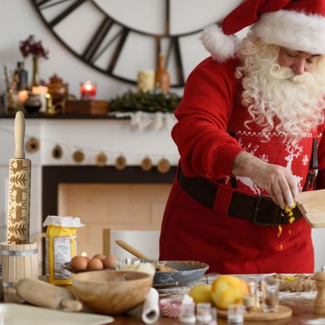 Nudelholz aus Holz mit weihnachtlichem Rentiermotiv, graviertes Nudelholz für Kekse, Plätzchen und Teig, festliches Dekorationswerkzeug (1/5)