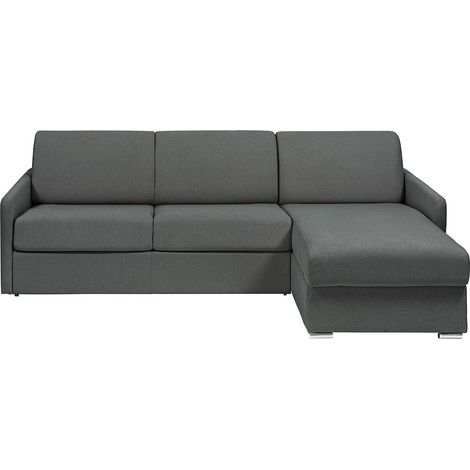 Canapé d'angle convertible express et réversible en tissu texturé gris - Couchage 160 cm - Matelas 18 cm - CALIFE (1/4)