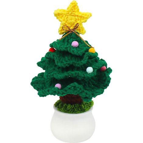 Arbre De Noël Tricoté - En Coton Lait - Pot En Plastique - Décoration Intérieure Bureau Voiture - Ornement Festif Miniature - 1 Pièce (1/5)