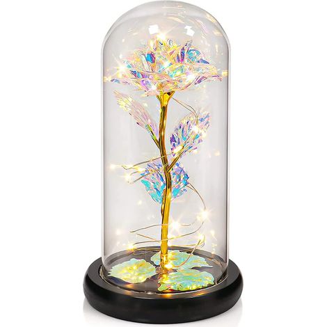 Galaxy Rose in Glass with LED Light, Colorful Rose Flower Gift for Valentine's Day Wedding Anniversary (Colorful) (1/5)