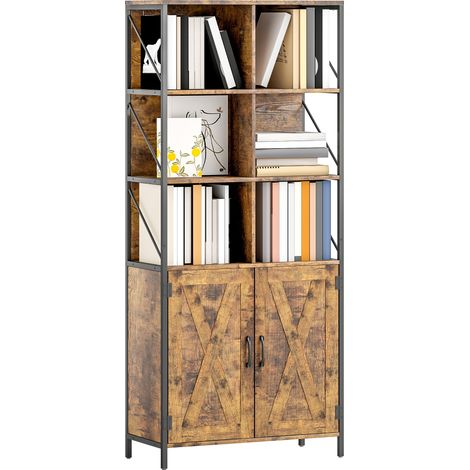 Estantería de Libros con 6 Compartimentos Abiertos y Estante Ajustable para Salón Oficina 75x34x172 cm Marrón Rústico (1/5)