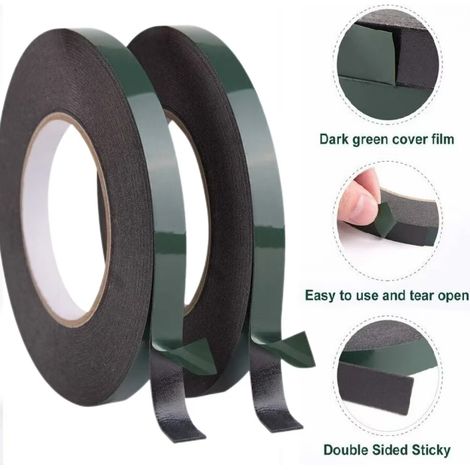 Rnemitery – Ruban adhésif double face mousse noire 12mm – Lot de 2 rouleaux 10m – Adhésion durable pour montage de garnitures et plaques d'immatriculation (1/5)