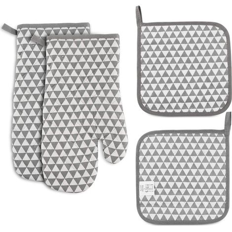 Guanti da forno, presine da cucina, guanti da forno in cotone antiscivolo e resistenti al calore, guanti da cucina con passante per appenderli, 1 paio di guanti da cucina e 2 presine, per barbecue, cu