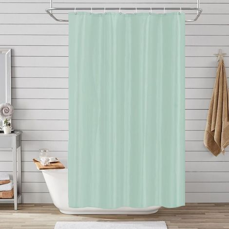 Tenda da doccia in tessuto di poliestere, 120 x 200 cm, antimuffa, per vasca e doccia, impermeabile, lavabile, con 8 ganci, verde. (1/4)