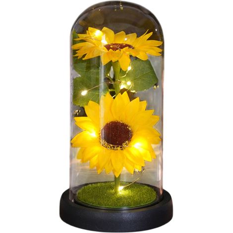 Glass Sunflower - Preserved Sunflower in Glass with LED Lights - Home Decoration Ornament - Romantic Gift - 1 Piece (1/5)