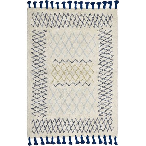 Tappeto Rettangolare cotone 140 x 200 cm Motivo Geometrico Frange Beige Erzincan