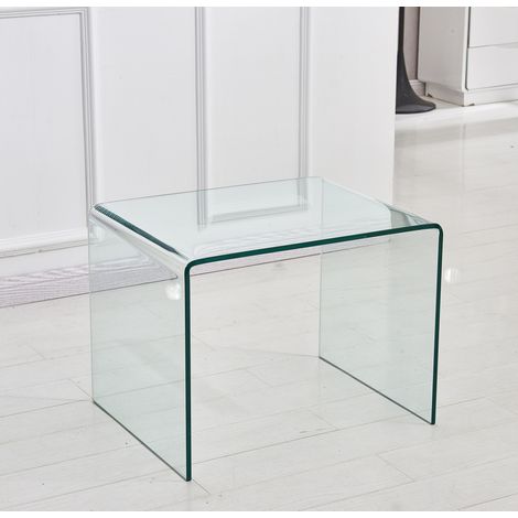 Tavolino da appoggio in vetro temperato trasparente 50 x 40 x 45 cm, design curvo, REDOM (1/5)