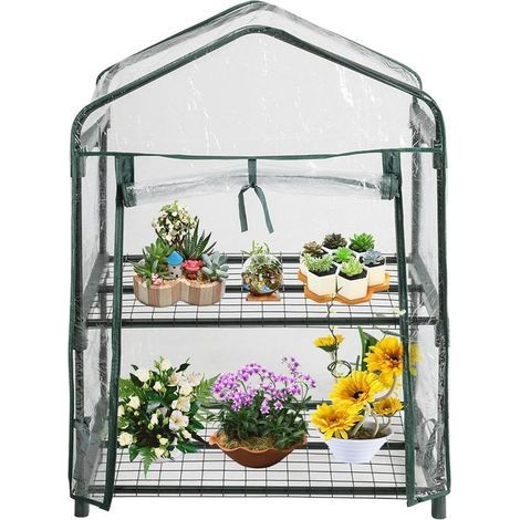 AIDUCHO Mini invernadero de PVC impermeable de 2 niveles para plantas de interior, resistente a los rayos UV, para decoración del hogar (sin estructura de hierro) - 69x49x92cm (1/4)