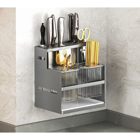 Porte-baguette, porte-baguettes de cuisine, porte-couteaux de cuisine, rangement pour couverts, gris, grand modèle, 162022cm (1/4)