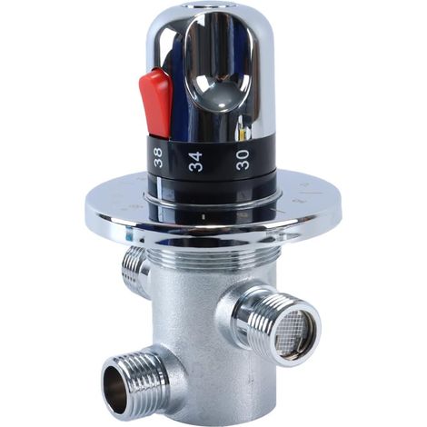 Vanne thermostatique 1/2 pouce 3 voies Thermostat de douche en laiton pour douchette à main Raccords Panneau encastré (1/5)