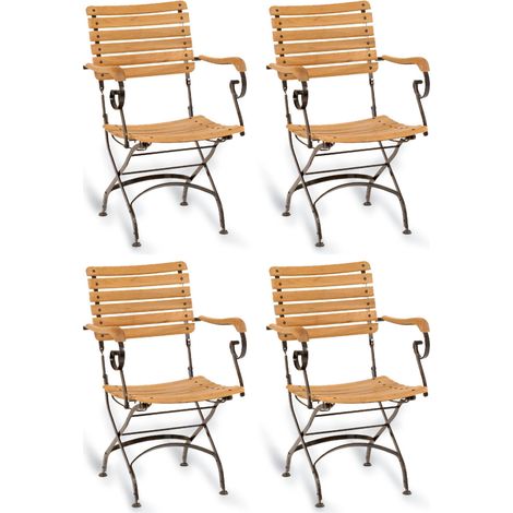 Sonnenpartner 4er-Set Klappsessel Oxford Teakholz und Eisen schwarz Gartenstuhl klappbar (1/2)